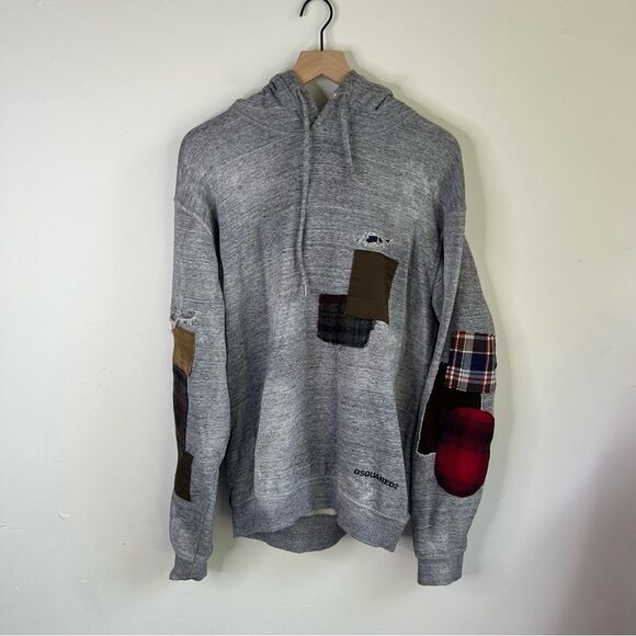 DSQUARED2 Patchwork Distressed Gray Hoodie size Large - Picture 5 of 11